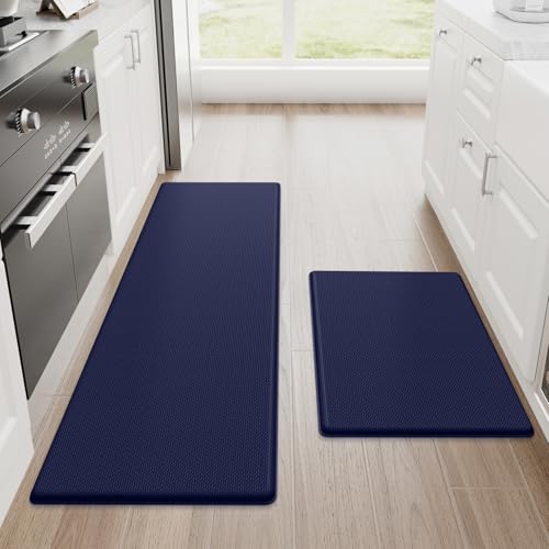 Image of StepRite Kitchen Mats, 2PCS Kitchen Rugs, Cushioned Anti Fatigue Kitchen Mats for Floor, Non-Slip Standing Desk Mat, Waterproof Kitchen Rug Set for Kitchen, Floor, Office, 17.3"x30"+17.3"x47", Blue