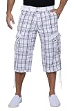 X RAY Men's Belted Long Cargo Shorts for Men, Below Knee Length Mens Cargo Shorts, 3/4 Pants (Big and Tall Shorts for Men) Plaid White 28