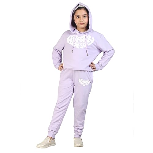 Image of LABEL MY Girls Cotton Loop Knit Full-Sleeve Printed Hoodie Sweatshirt & Joggers Tracksuit | Comfortable and Stylish Coord Set for Kids & Teens| 5-16 Years