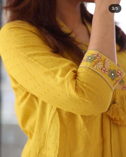 Image of Siddh CraftsWomen's Cotton Embroidery Straight Kurti With Pant Set