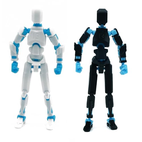 Image of Dummy 13 Action Figure Robot | Fully Articulated 3D Printed Robot Toy | 5.4-inch Collectible Figurine | Matte Finish | Unassembeled | Combo of 2 (White-SkyBlue+Black-SkyBlue)