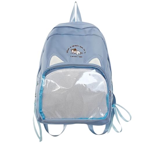Sac à dos japonais fille bleu avec fenêtre transparente style mignon et oreilles Kawaii
