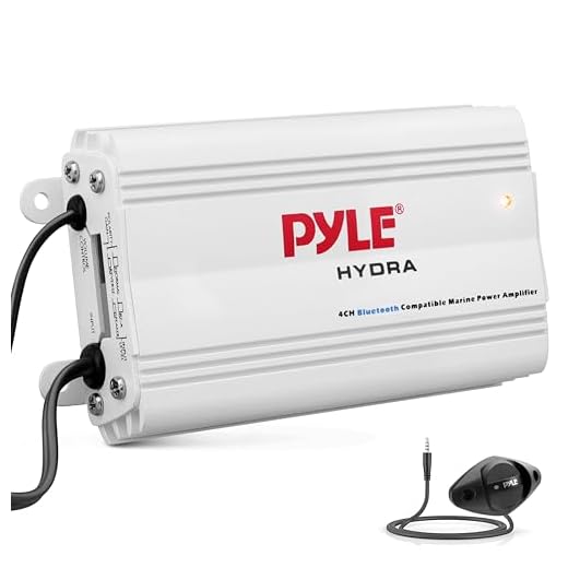 Pyle Auto 4-Channel Marine Amplifier - 200 Watt RMS 4 OHM Full Range Stereo with Wireless Bluetooth & Powerful Prime Speaker - High Crossover HD Music Audio Multi Channel System PLMRMB4CW White