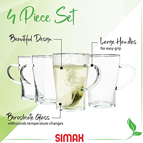Simax Glassware Clear Glass Coffee Mug Set | Cold, Heat, and Shock Resistant Borosilicate Glass, Microwave and Dishwasher Safe, Includes Four (4) 10 Ounce Cups