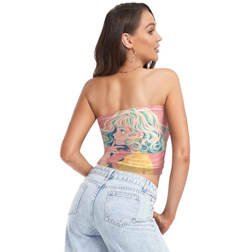 FRODOTGV Art Girls Pink Womens Tube Top with Mesh Bandeau Tops for Women Strapless Bra Tube for Summer Sports2