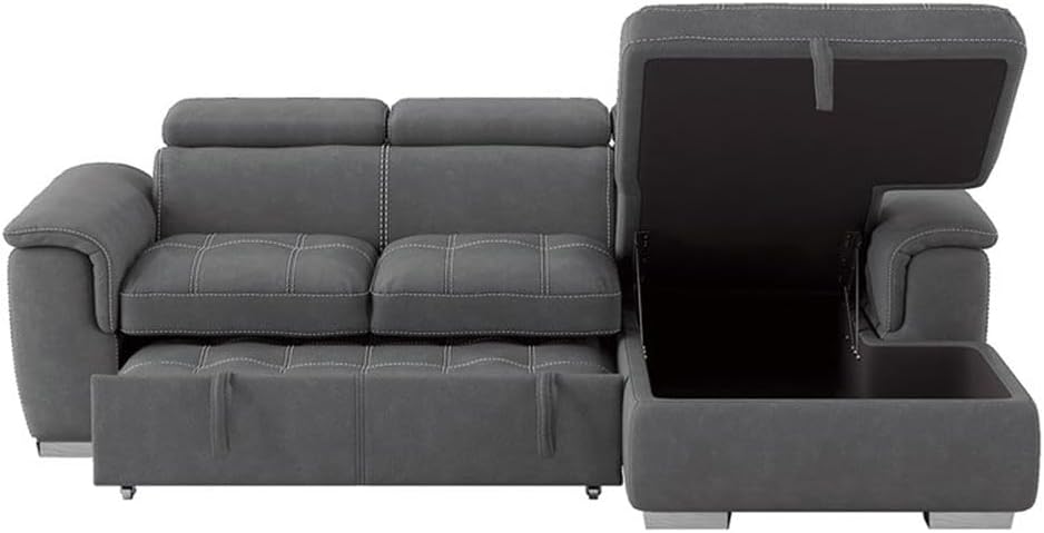 Homelegance Ferriday 98" x 66" Sectional Sleeper with Storage, Gray