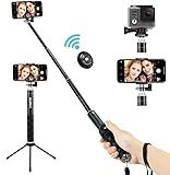 Selfie Stick Stativ, Foneso Bluetooth Selfie-Stick Erweiterbar 3 in 1 Selfie Stange aus Aluminium mit Kabelloser Fernbedienung für iPhone 13/12/12 Mini/11 Pro/XS Max/XS/8/7, Samsung Smartphones