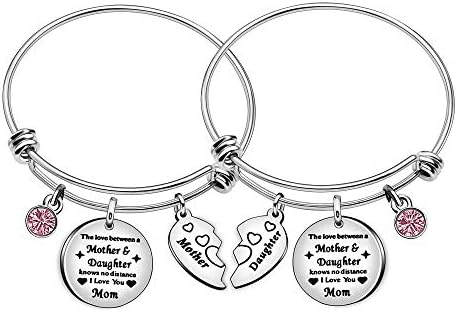 JQFEN Mother Daughter Heart Charm Bangle Family Present Adjustable Bracelet Women Girl Jewelry - The Love Between Mother and Daughter Knows No Distance I Love You Mom