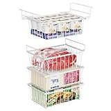iSPECLE Deep Freezer Organizer Bins - 15.2'~17.5' Freezer Baskets for Chest Freezer, 5 Cu.FT Deep Chest Freezer Organizer Bins, 1 Expandable Hanging Basket and 3 Pack Stackable Bins, 4 Pack White