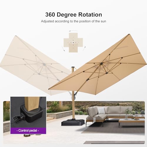 Image of PURPLE LEAF 9 Pieces Patio Dining Set Wicker Outdoor Furniture Rectangular Table and Chairs Set for Garden Patio Teak-Finish Aluminum Frame Backyard Kitchen Set, Cushions and Pillows Included