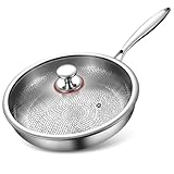 Titan Pfanne 28 cm mit Deckel, Unbeschichtete Bratpfanne aus reinem Titan, Kratzfest & Spülmaschinenfest, Physikalische Antihaft-Struktur durch gehämmertes Muster, Für alle Herdarten & Induktion