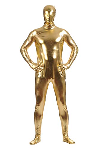 Yuanu Unisex Reine Farbe Beschichtung Adhesive All Inclusive Ganzkörperanzug Cosplay Bühnen Performance Zentai Onesies Gold 2XL