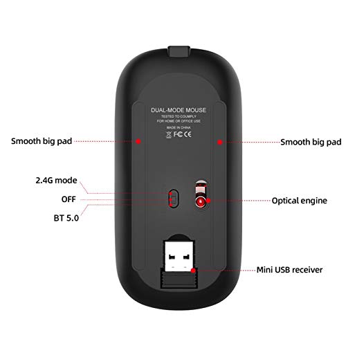Andoer HXSJ M90 Dual Mode Wireless Mouse BT5.0 2.4G Optical Mouse Ergonômico Recarregável Mouse 1600