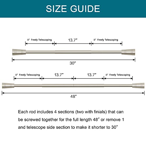 Turquoize 2 Pack Window Curtain Rods For Windows 30 To 48 Inches Adjustable 3/4 Inch Diameter Single Window Curtain Rod Set With Classic Cap Finial Set Of 2 (Nickel, 30-48) #TOP3