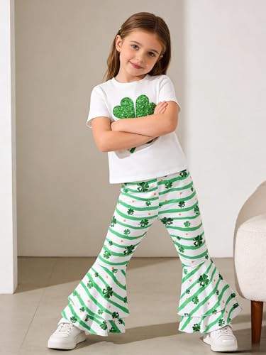 Image of Ayzozuy Kids Toddler Girl Clothes Letter Print Graphic Top + Leopard Print Flare Leg Pants 2PC Summer Clothing Set