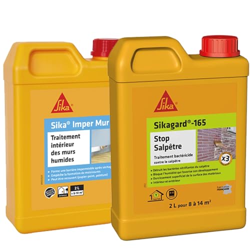 SIKA - Résine pour traitement intérieur des murs humides - Anti-moisissure - Anti-humidité -2L + Traitement bactéricide contre le salpêtre - Intérieur et extérieur - Prêt à l'emploi - 2L pour 8 à 14m²