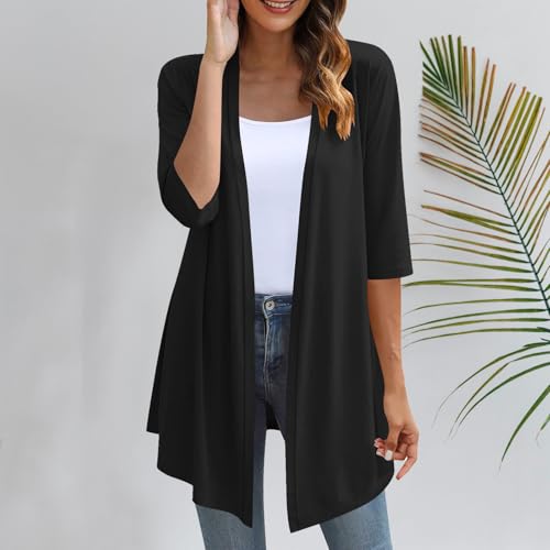 3/4 Sleeve Cardigan for Women Open Front Casual Loose Lightweight Cardigans Elegant Shrugs Beach Cover Ups