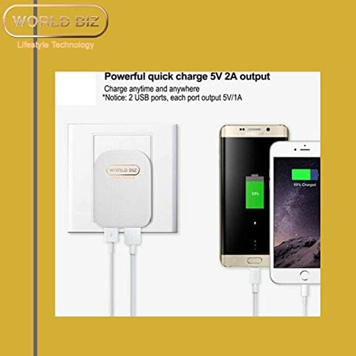 WorldBiz - 2 Port Foldable Folding Dual USB Plug Charger | Dual USB Wall Charger | 2.1A Mains Charger for iPhone Xs/XS Max/XR/X/8/7/6/Plus, iPad Pro/Air 2/Mini 4, and More