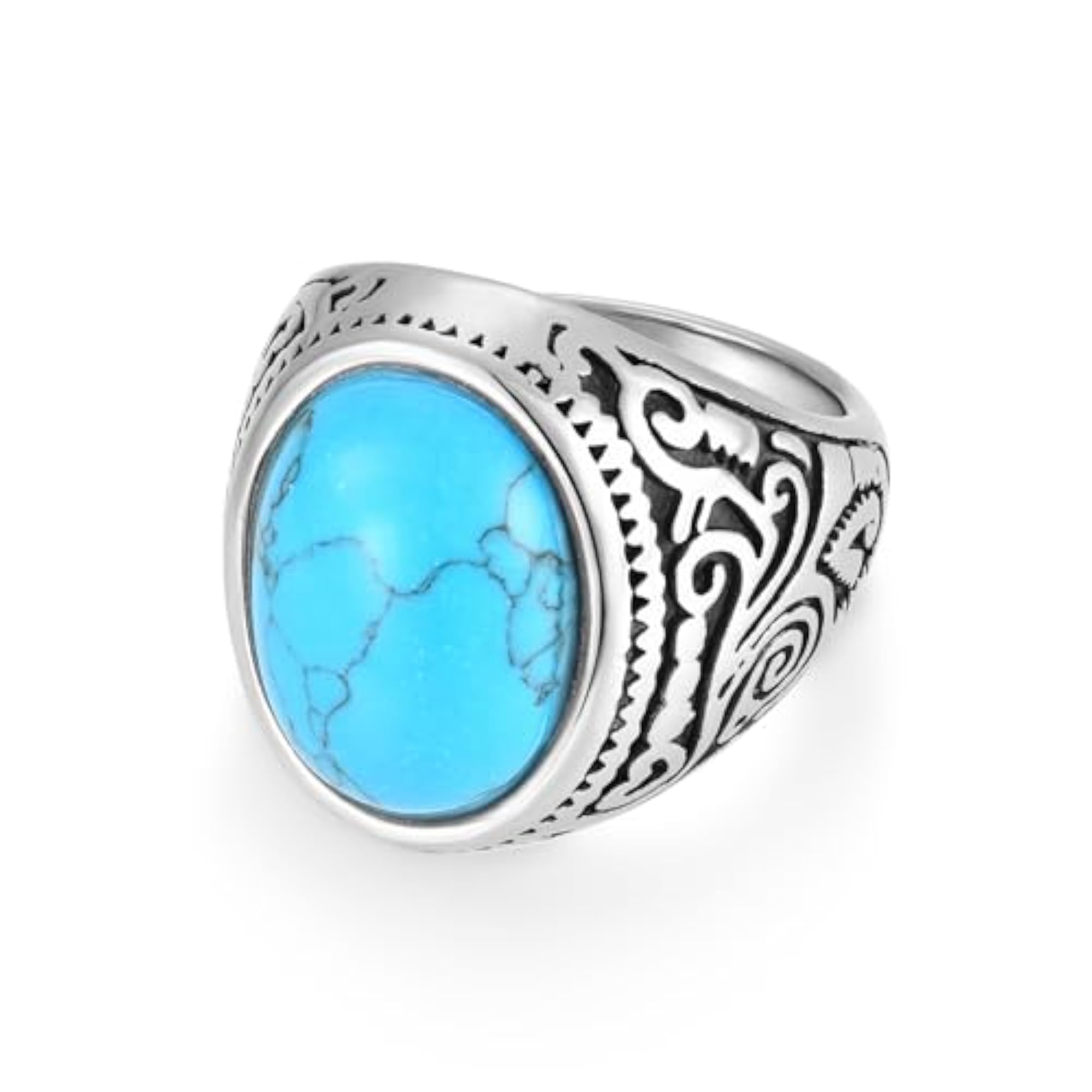 Men's Retro Vintage Tiger Eye & Turquoise Stainless Steel Ring