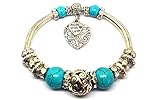 Elasticizzato: taglia unica. Turchese & Sterling placcato argento Boho Hippy Shamballa braccialetto elastico - £9.99, Misura unica, Argento sterling