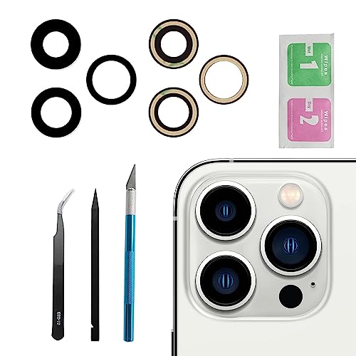 3 Pcs/Set Back Rear Camera Lens Replacement for iPhone 13 Pro Max Rear Back Glass Camera Lens Cover Replacement with Pre-Installed Adhesive + Repair Tool Kit Anti-Lens Scratch & Waterproof