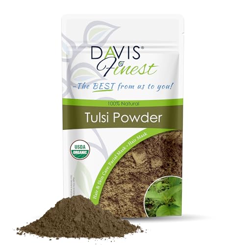 Tulsi Powder for Skin and Hair Growth - Pure Natural Thickening Fine Hair Itchy Scalp Treatment - Cooling Face Mask for Redness and Acne 100g