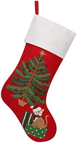 Alice Doria 21“ Crewel Stitch Embroidery Christmas Stocking with Cat Sitting Under Christmas Tree Pattern …