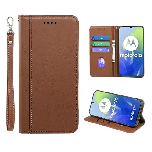 Cover per Motorola Moto E14 G04 G04s G246.56 Premium PU Flip Wallet Case con per magnetica Custodia del telefono cellulare-Marrone