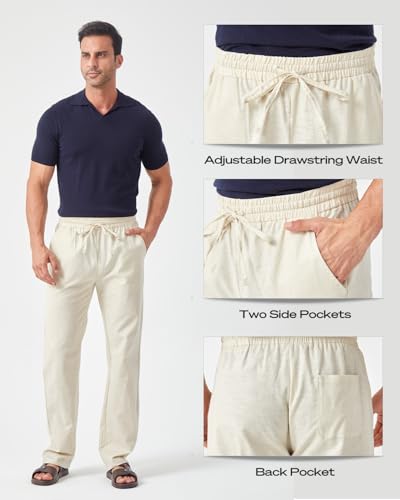 Zylioo 33"/35" Inseam Tall Linen Pants, Extra Long Pants for Men, Wide Leg Summer Pants for Men Lightweight Casual4