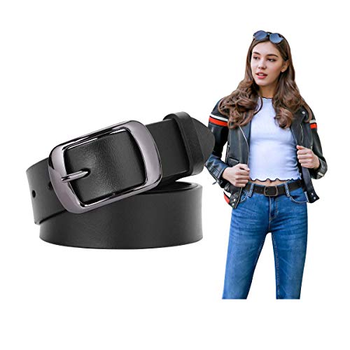 Image of SUOSDEY Fashion Womens Leather Belt, Soft Leather Waist Belt with Pin Buckle for Jeans Pants,width 1.3 inch, 07-black (Gun Color Buckle), Medium: fits waist from 31 inch-37 inch