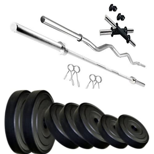 Image of HASHTAG FITNESS 50 kg PVC Plates with 5ft and 3ft Barbell Rod with 14 inch Dumbbell Rod Pair, a Perfect Combo for Men and Women, Home Gym equipments