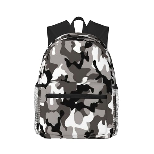 Sac à dos imperméable décontracté Ack gris blanc camouflage avec grand compartiment de voyage