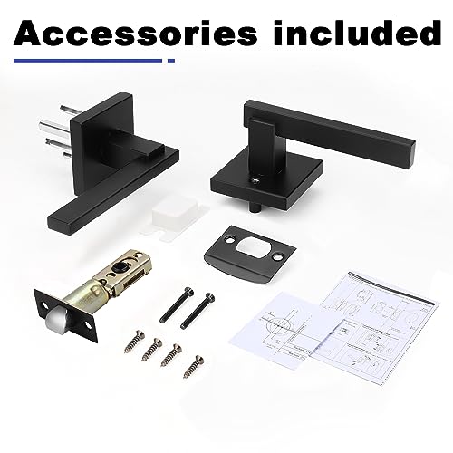 Image of Orger 5 Pack Black Passage Door Handle Interior for Hallway and Closet, Square Non-Locking Lever Set Keyless, Reversible for Right & Left Side Doors Modern Style