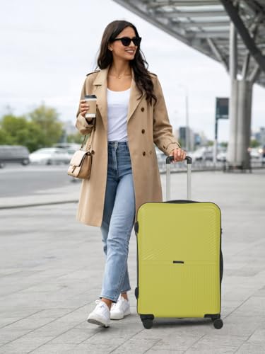 Image of Teakwood Meduim Size 8 Wheels Trolley Bag, Hard Cabin with Zipper Closure, Adjustable Push Button & Cross Side Strap, Number Lock System 360 Degree (Medium, Lime Green)