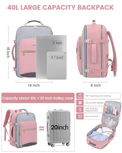 Image of LOVEVOOK 40L Travel Backpack for Women & Men, Airline Approved Carry On Luggage with 3 Packing Cubes, TSA Overnight Bags, Waterproof Personal Item Bag, Weekender Essentials Backpacks fits 17 inch Laptop