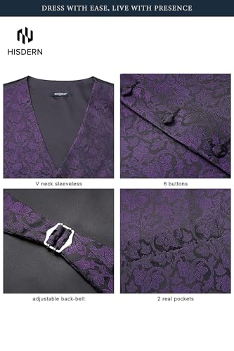 Image of HISDERN Mens Vest Tie Set 3PC Formal Waistcoat Paisley Floral Jacquard Necktie Pocket Square Suit Vests Wedding Party