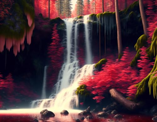 Poster cascade forêt Meechi 50x70 cm toile sans cadre pour décoration murale nature salon