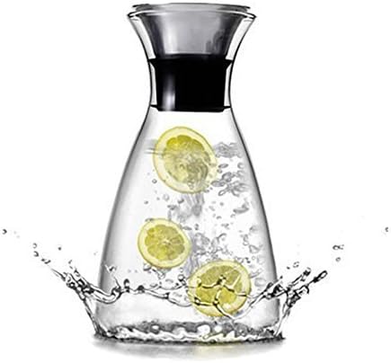 Gobize 52 Oz Heat Resistant Borosilicate Glass Pitcher with Stainless Steel Flow Lid, Glass Water Pitcher Drip-free Carafe for Hot or Cold, Decanting or Serving Wine