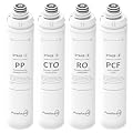 RO100ROPOT 4-Pack Water Filter Replacement Cartridge Set Compatible with Bluevua RO100ROPOT and RO100ROPOTUV Series Replacement Filter Cartridge, Pack of 4 Filters (1 PP, 1 CTO, 1 RO, 1 PCF)