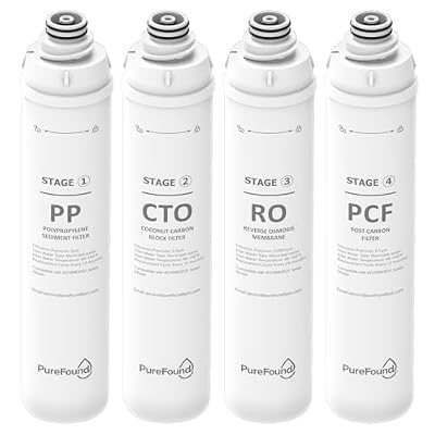 RO100ROPOT 4-Pack Water Filter Replacement Cartridge Set Compatible with Bluevua RO100ROPOT and RO100ROPOTUV Series Replacement Filter Cartridge, Pack of 4 Filters (1 PP, 1 CTO, 1 RO, 1 PCF)