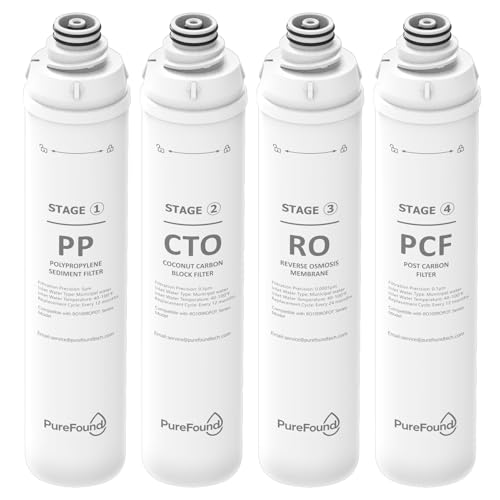 RO100ROPOT 4-Pack Water Filter Replacement Cartridge Set Compatible with Bluevua RO100ROPOT and RO100ROPOTUV Series Replacement Filter Cartridge Pack of 4 Filters (1 PP 1 CTO 1 RO 1 PCF)