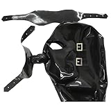 monbvxcerk Latex Mask Rubber Hood with Removable Eyes and Mouth Mask Open Eyes Mouth Back Zipper with Mouth Stuffed Cock Cosplay (XL)