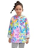 QPANCY Big Girls Rain Jacket Waterproof Raincoat with Hood Lightweight Packable Tie Dye Jackets Girls Mid-Length Windbreaker Size 10 11