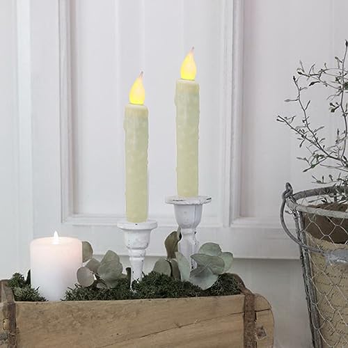 CVHOMEDECO. Real Wax Hand Dipped Battery Operated LED Timer Taper Candles Country Primitive Flameless Lights Décor, 6-3/4 Inch, Ivory, 2 PCS in a Package by CVHOMEDECO. - Used condition - Image 4