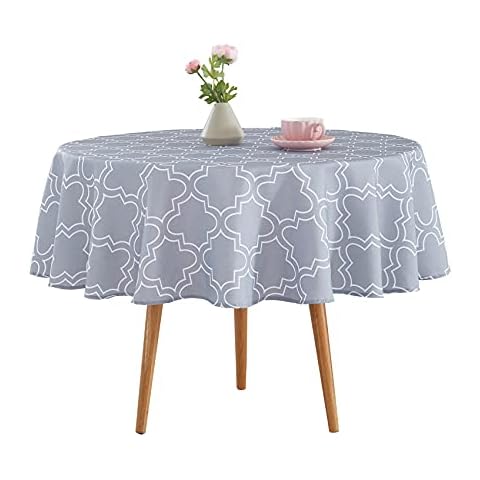 Qucover Round Tablecloth Grey Polyester Round Table Cloth Wipe Clean 150cm 60" Wrinkle Free and Stain Resistant Circle Table Cloth Wipeable for Dinning Tea Table Cover