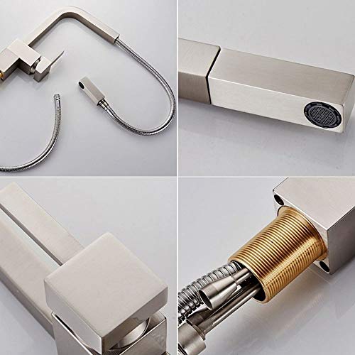 Jiuzhuo Contemporary Single Handle Square Pull-Out Brass Kitchen Sink Faucet Swivel Spout In Brushed Nickel #TOP2