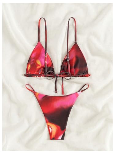 WDIRARA Women's 2 Piece Tie Dye Triangle Bikini Sets Spaghetti Strap Swimsuit Bathing Suit2