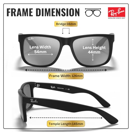 Image of Ray-Ban RB4165 JUSTIN COLOR MIX Square Shaped Sunglasses for Men with Official RAYBAN Eyewear Kit
