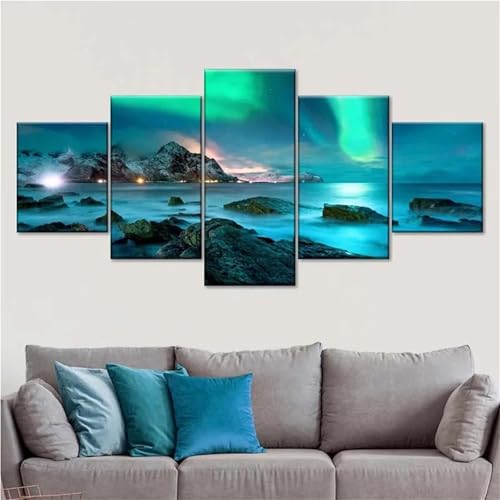 Kit complet 5D diamond painting lac aurora en 5 pièces pour adulte - 300x150cm N-3623