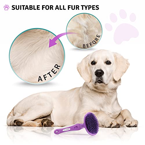 Round Bristle Pet Brush For Dogs And Cats - Gentle Grooming For Short Or Long Hair - Soft Tool For Sensitive Skin Removes Dander, Dirt, And Detangles - Purple #TOP1